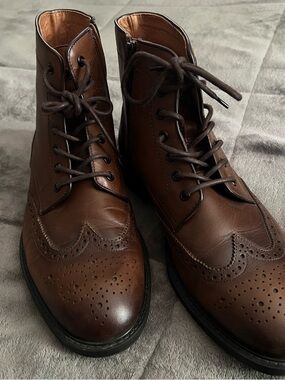 Mango Men's Brown Leather Brogue Chukka Boots